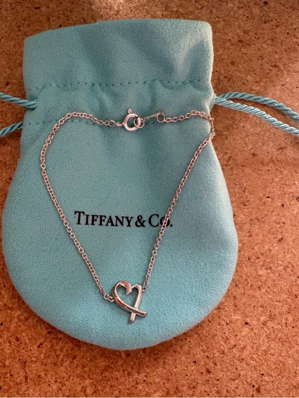 Tiffany & Co. Silver Open Heart Bracelet - Blue Accent